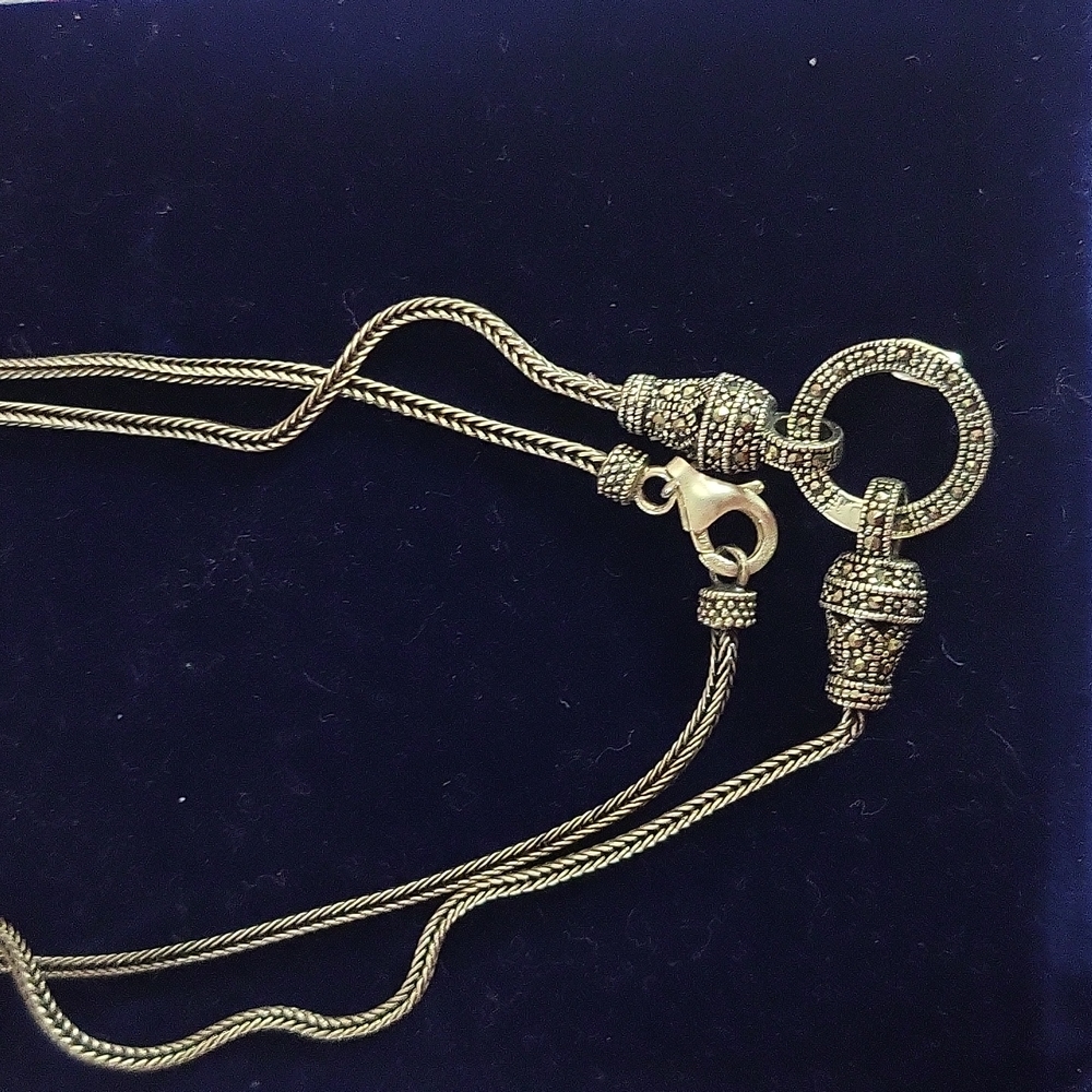 925 Sterling Silver Wheat Chain Necklace Thai Vintage Marcasite Necklace￼￼